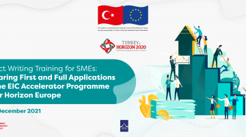 eri, TÜBİTAK tarafından düzenlenen EIC Hızlandırıcı (Accelerator) Programı kapsamında ilk aşama başvurulara ve tam başvurulara hazırlanma temalı Küçük ve Orta Ölçekli İşletmelere (KOBİ’lere) yönelik Proje Yazma Eğitim Etkinliğine davet etmekten memnuniyet duyuyoruz. Etkinlik, Avrupa Birliği ve Türkiye Cumhuriyeti tarafından ortak finanse edilen ve yürütücüsünün T.C. Sanayi ve Teknoloji Bakanlığı, ana yararlanıcısının TÜBİTAK olduğu ve Rekabetçi Sektörler Programı kapsamında desteklenen “Ufuk 2020’de Türkiye